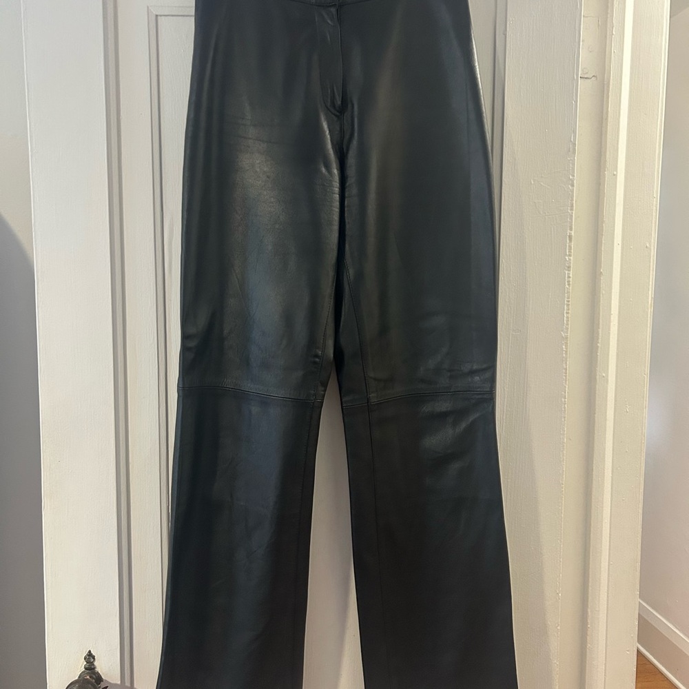 Women’s Black, Genuine Leather Wide-Leg Pants
